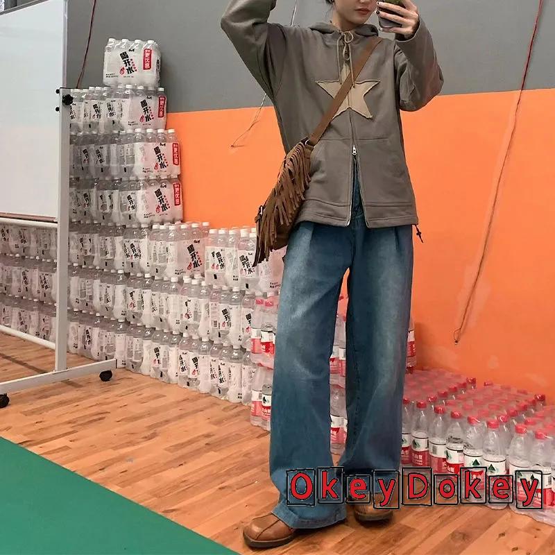 Odokey-áo Khoác Có Mũ Dáng Rộng Khóa Kéo In Hình Ngôi Sao Mịn Màng Mùa Xuân Cho Nữ