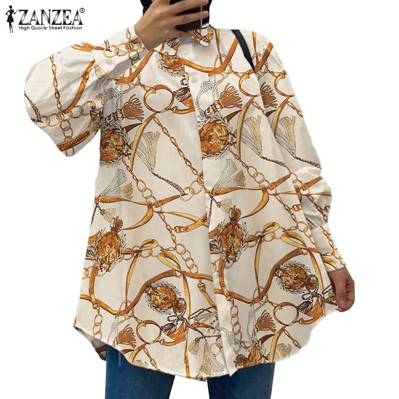 Áo sơ mi Zanzea tay dài cổ bẻ dáng rộng thời trang retro cho nữ