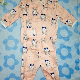 Pijama lụa thô mềm in hình phối ren