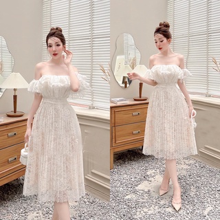 Đầm ren trễ vai bánh bèo cao cấp HA - L1
