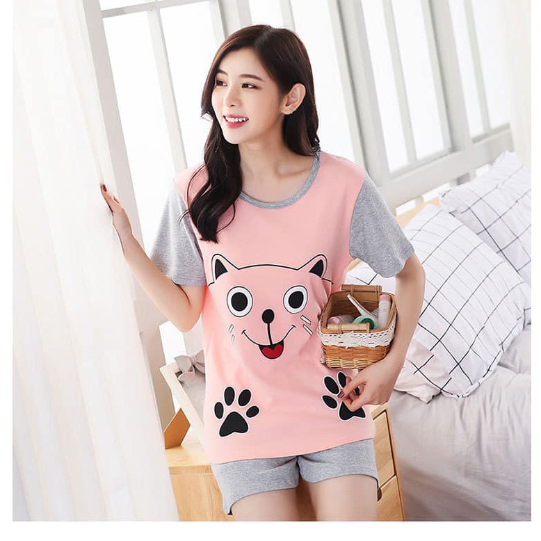 Bộ quần áo lửng mùa hè hình gấu mèo dành cho nữ
