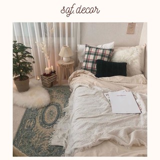 Thảm trắng thêu hoa tua rua, thảm picnic, thảm chụp hình vintage - Décor nhà Sò