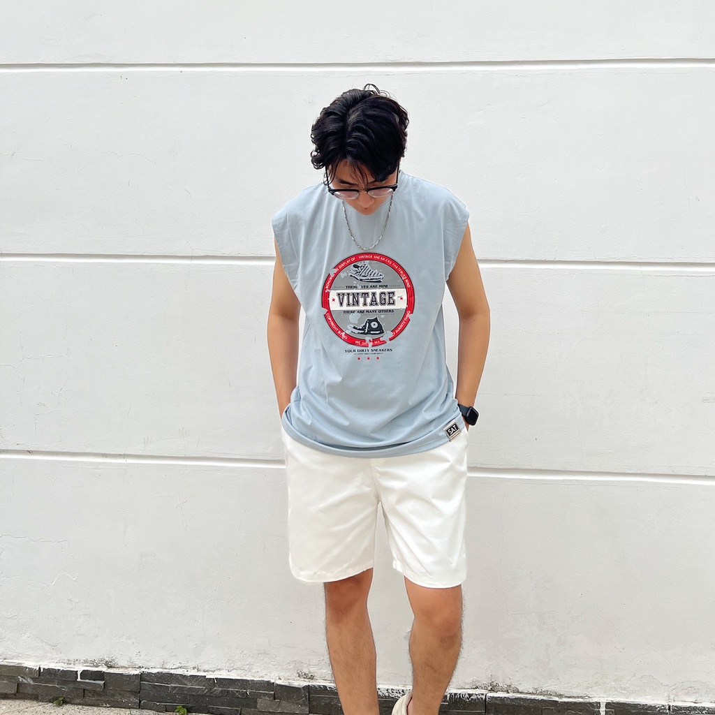 Áo thun ba lỗ tanktop nam VINTAGE-02, vải cotton mềm mịn, dày dặn, trẻ trung chuẩn form SAT