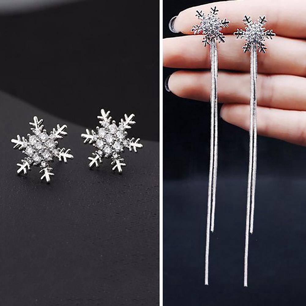 Bông tai bạc 925 hình hoa tuyết thả dài tua rua điệu đà sang trọng thời trang cho nữ ANTA Jewelry - ATJ3523