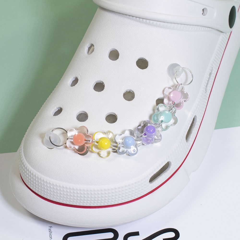 Thời trang cầu vồng hoa crocs jibbitz chain rhinestones jibits croc charm crystal heart croc jibbits for women shoes phụ kiện giày bùa ghim trang trí