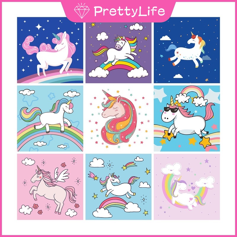 Bộ Tranh Đính Đá 5D Tự Làm Hình Kỳ Lân Và Cầu Vồng Kích Thước 30x30cm / 40x40cm / 50x50cm