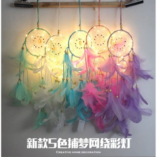 [ CÓ ĐÈN LED ] Dreamcatcher 2 tầng gắn lông vũ treo tường trang trí phòng ngủ, phòng khách, homestay