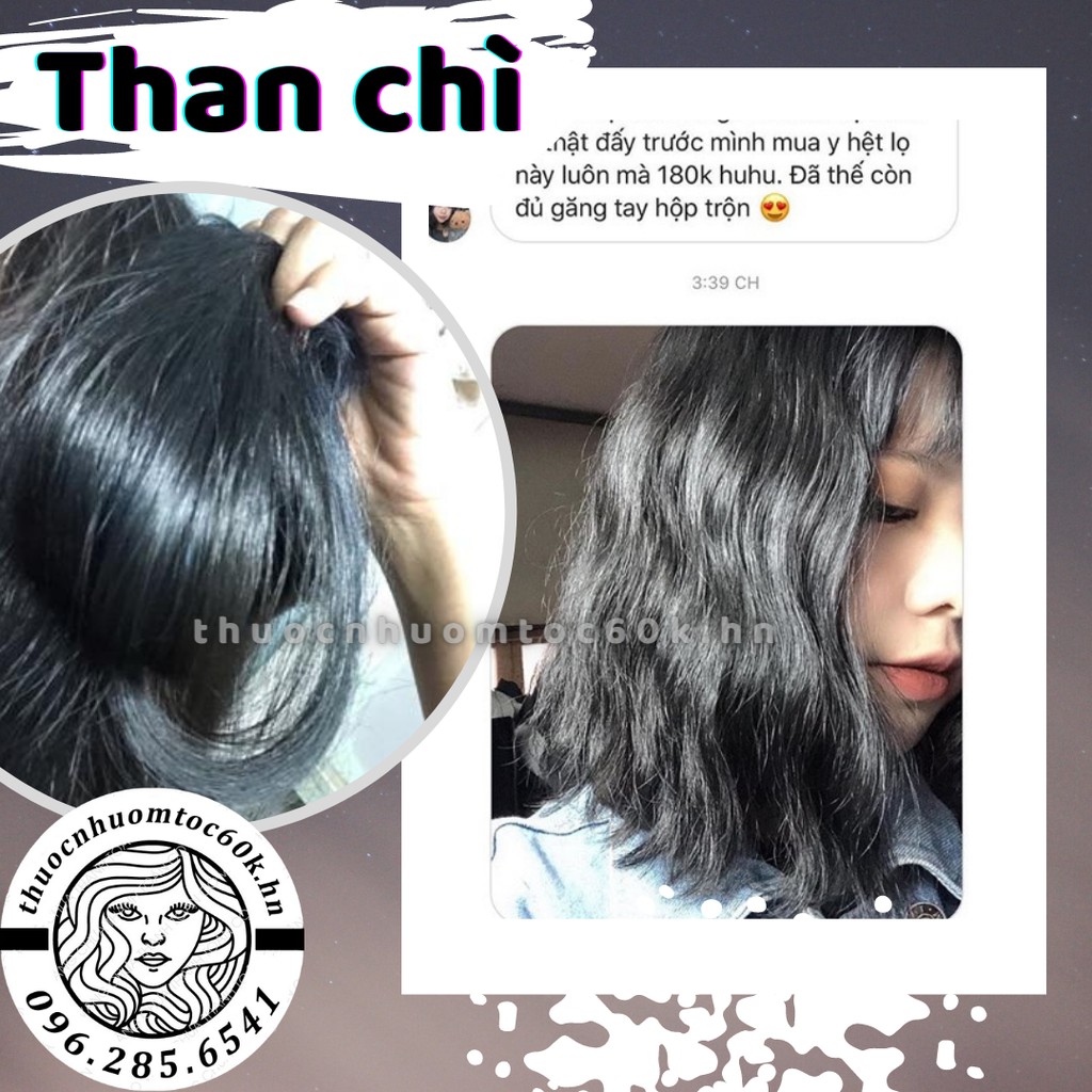 Thuốc nhuộm than chì kèm trợ dưỡng găng tay (tóc tẩy/nâng lên xanh dương) thuocnhuomtoc60k.hanoi