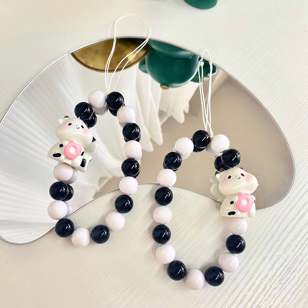 Colorful Cartoon Acrylic Beaded Crystal Phone Case Lanyard Anti-lost Tulip Bowknot Hanging Strap