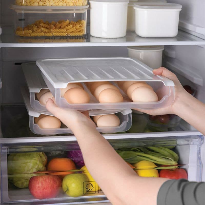 Hộp đựng bảo quản trứng gà đặt trong tủ lạnh tiện lợi 3 rãnh thông minh có nắp đậy