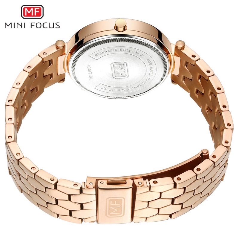 Đồng Hồ Nữ MINI FOCUS MF0186L.04 Dây Thép Vàng Hồng Viền Thép Không Gỉ Cao Cấp Mặt Tròn Đường Kính 33mm Chống Nước