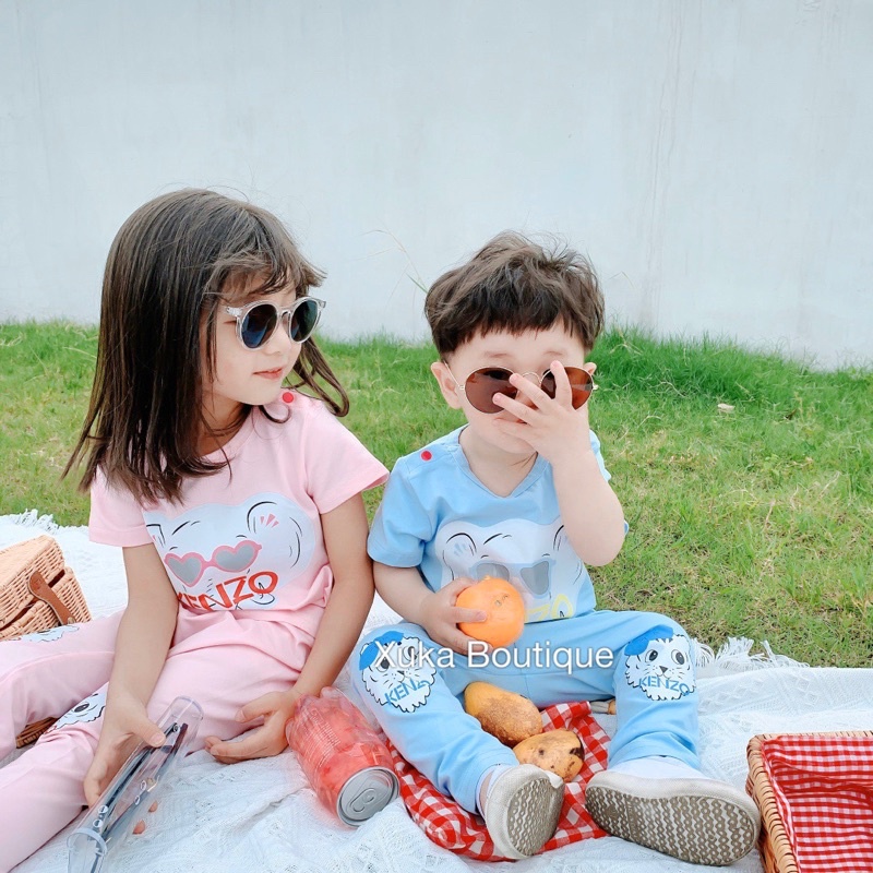 Bộ Quần Áo Phông Cộc Tay Cotton Bé Trai Bé Gái QCCC Cực Chất Màu Hồng, Màu Xanh  [Ảnh Thật]