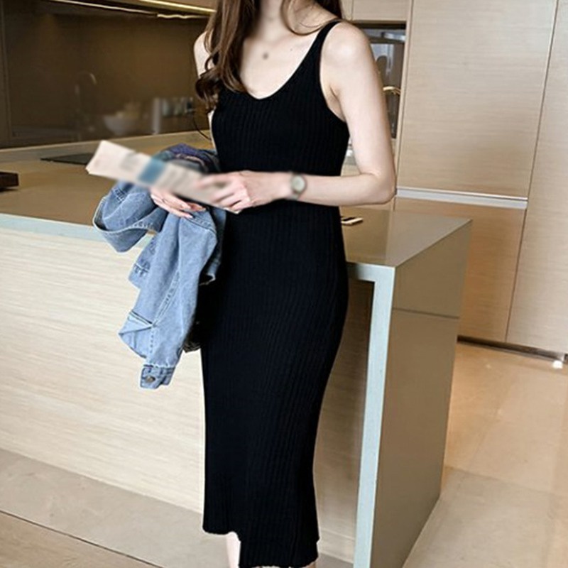 Đầm Maxi Dệt Kim Không Tay Cổ Chữ V Màu Sắc Trơn Thời Trang Dành Cho Nữ