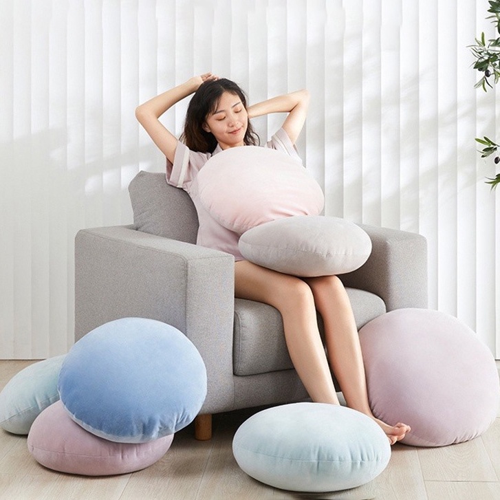 Đệm ngồi MENGNI hình tròn màu trơn đơn giản vải thoáng khí thời trang
