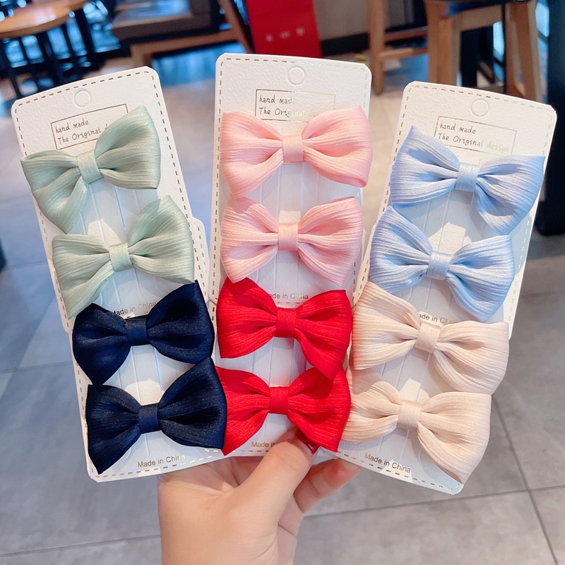 Set 2 Kẹp Tóc Nơ Satin Thời Trang Hàn Quốc Đáng Yêu Cho Bé Gái