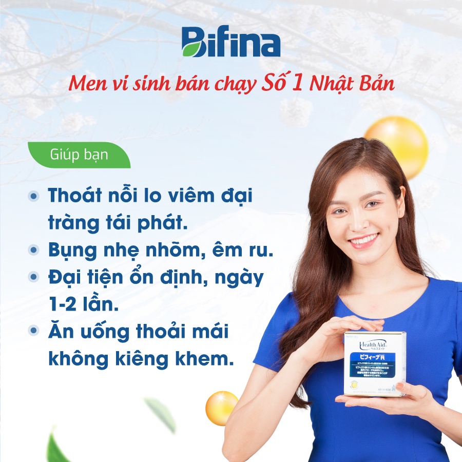 Men vi sinh Bifina Nhật Bản- Loại R 60 gói - Thoát ngay viêm đại tràng, hết chướng bụng đầy hơi