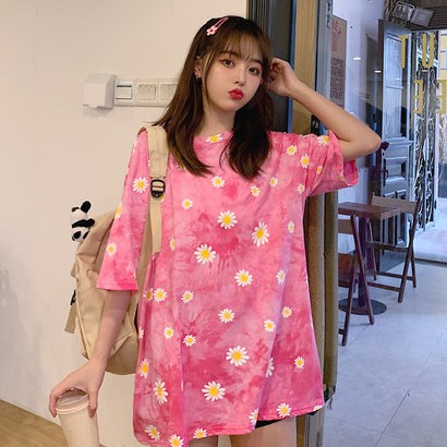 Áo Thun Nữ ❤️ FREESHIP ❤️ Giảm 10K Nhập [AOTHUNNU] Áo loang hoa cúc nhí form rộng unisex