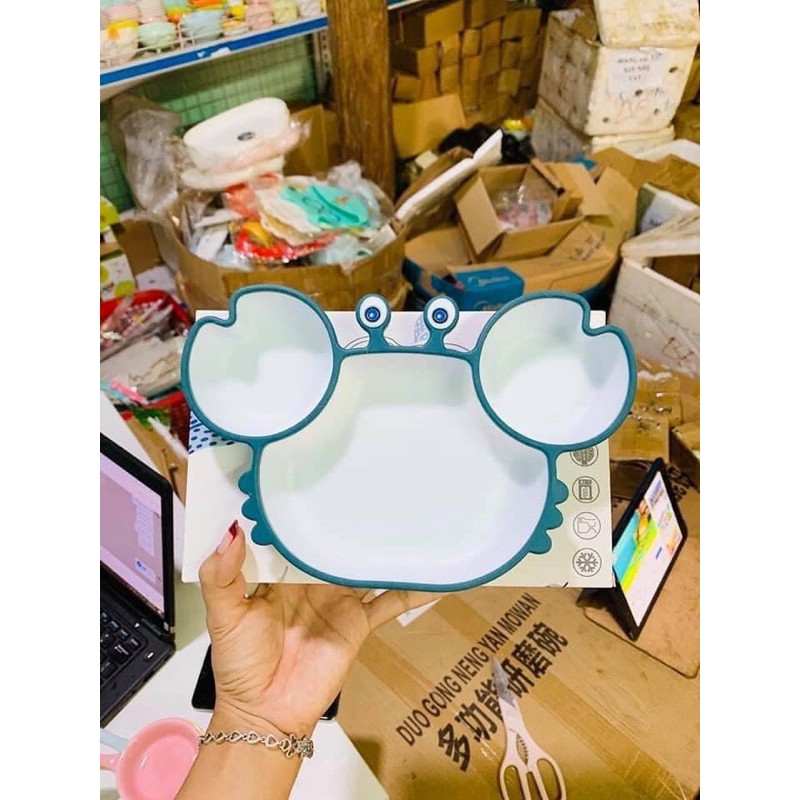 Khay ăn dặm Silicon có đế hút chống lật hình con vật ngộ nghĩnh