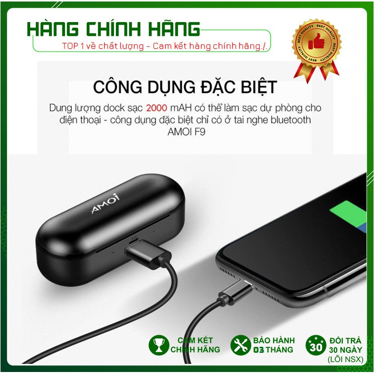 Tai nghe Amoi F9 - Bản Quốc Tế [FreeShip - Hàng Chính Hãng] Tai nghe true wireless| Nút cảm ứng| Sạc dự phòng| Pin 280h