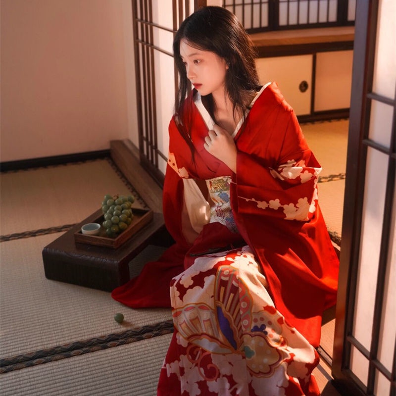 Bộ Kimono Cách Tân Màu Đỏ Phong Cách Nhật Bản Nhật Bản Dễ Thương Cho Nữ