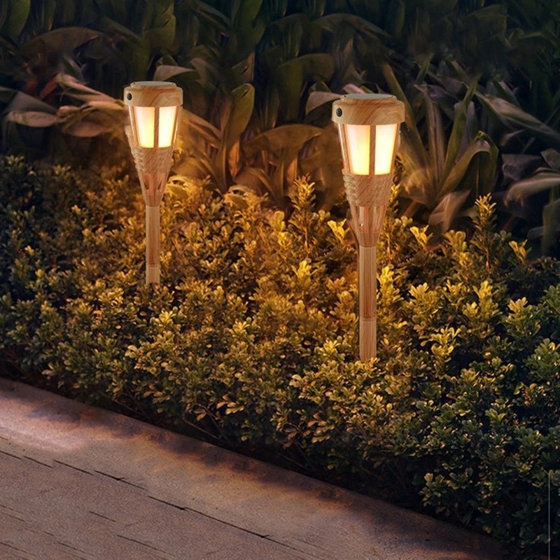 1 Đèn LED Năng Lượng Mặt Trời Mô Phỏng Ngọn Lửa Tre Chống Mưa Trang Trí Sân Vườn Ngoài Trời