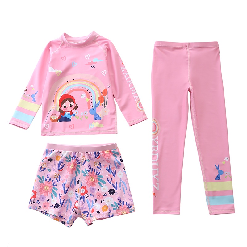 Bộ Đồ Bơi Tay Dài Chống Nắng Nhanh Khô In Họa Tiết Xinh Xắn Cho Bé Gái Size XL-5XL