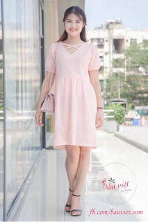 Đầm bầu cổ V cách điệu 2 lớp