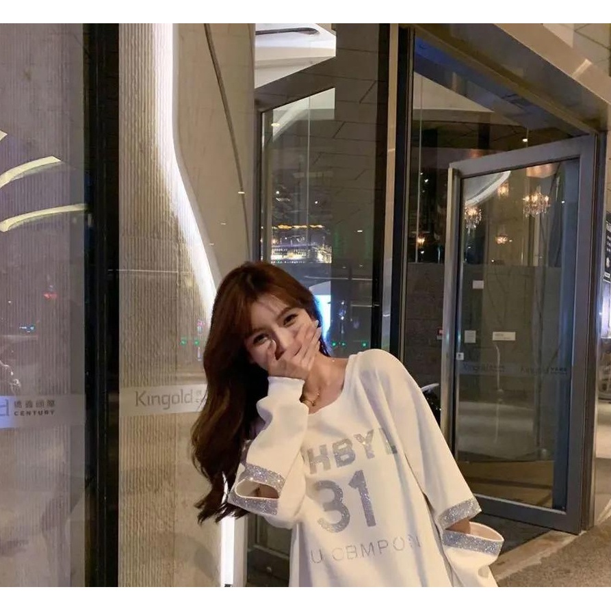 Áo sweatshirt ZHELIHANGFEI tay dài cổ tròn dáng rộng in họa tiết chữ cái phong cách đơn giản thời trang đa năng