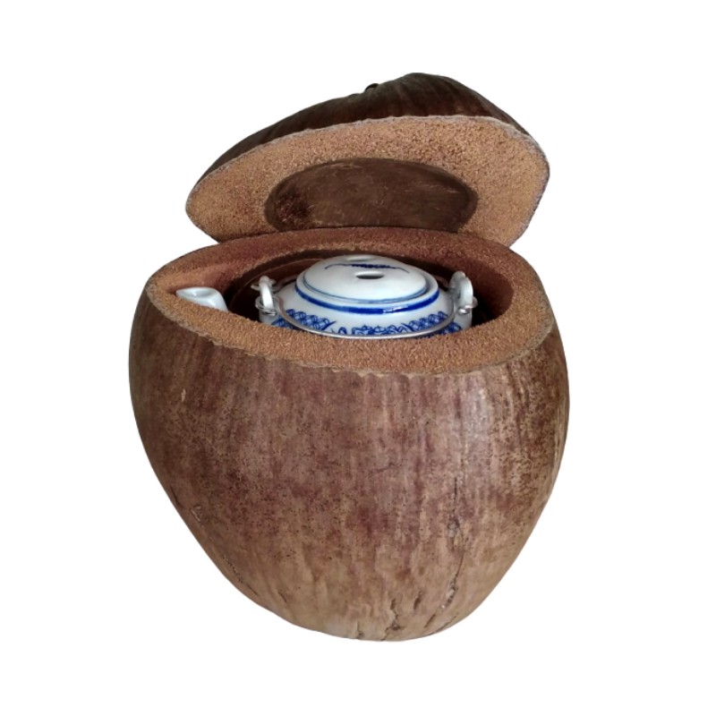 Vỏ Bình Trà Trái Dừa Không Sơn Màu Nguyên Thủy Của Trái Dừa Và Bình Trà 900 - 1000ml