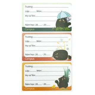 [ 3 XẤP ] Nhãn vở Campus Meow NT-MEO-18 (18 nhãn/túi) - Văn phòng phẩm Thu Thảo