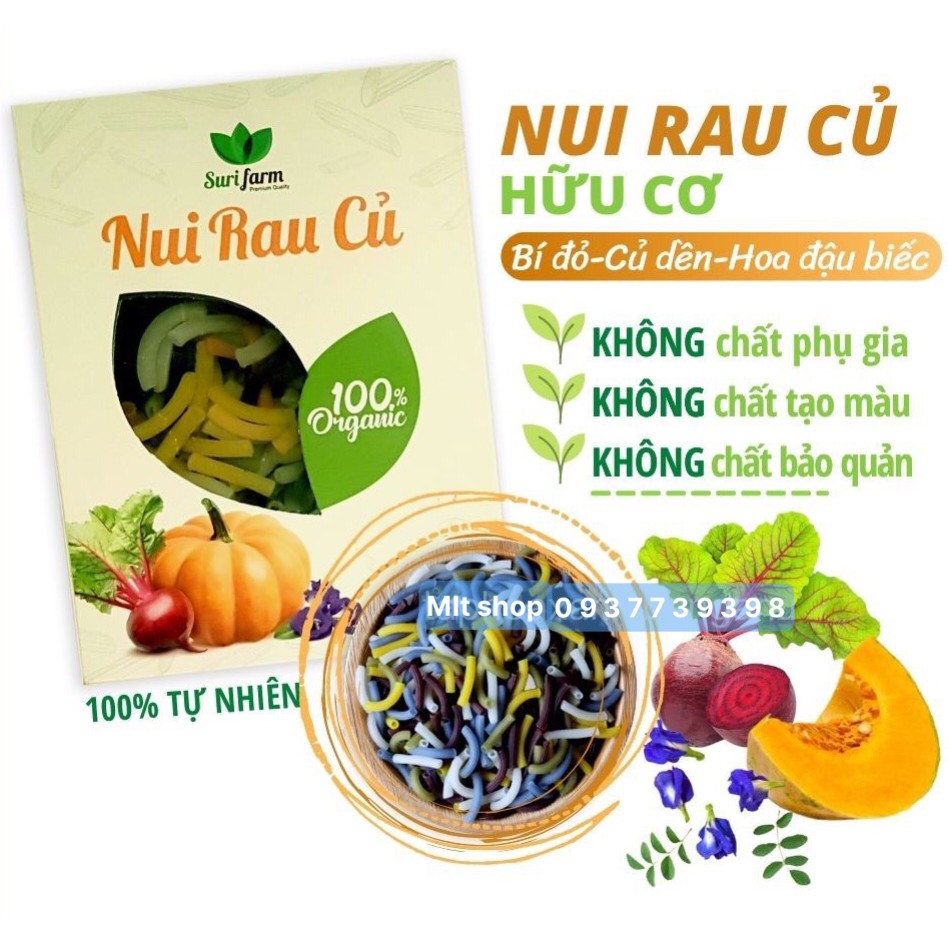Nui Rau Củ Hữu Cơ SuriFarm⚡Ship hỏa tốc⚡Nui Cho Bé Ăn Dặm.Giàu Chất Xơ Vitamin.Tự Nhiên Không Hóa Chất(400g)
