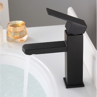 Vòi Lavabo nóng lạnh, Vòi Lavabo inox304 sơn tĩnh điện màu đen cao cấp tặng kèm dây cấp nóng lạnh cao 20cm nổi chậu 15cm