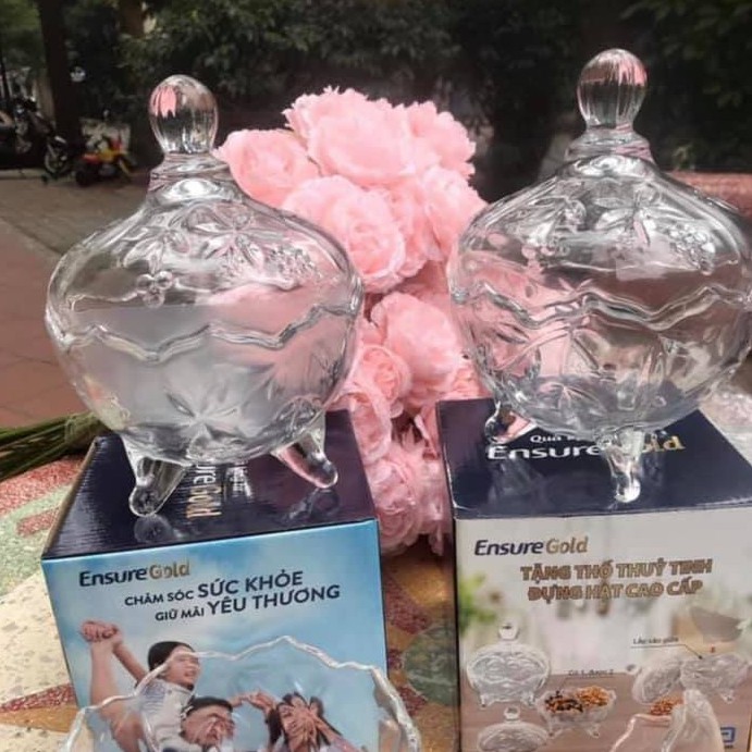 Khay (Thố) thủy tinh đựng mứt tết đường kính 14cm có chân