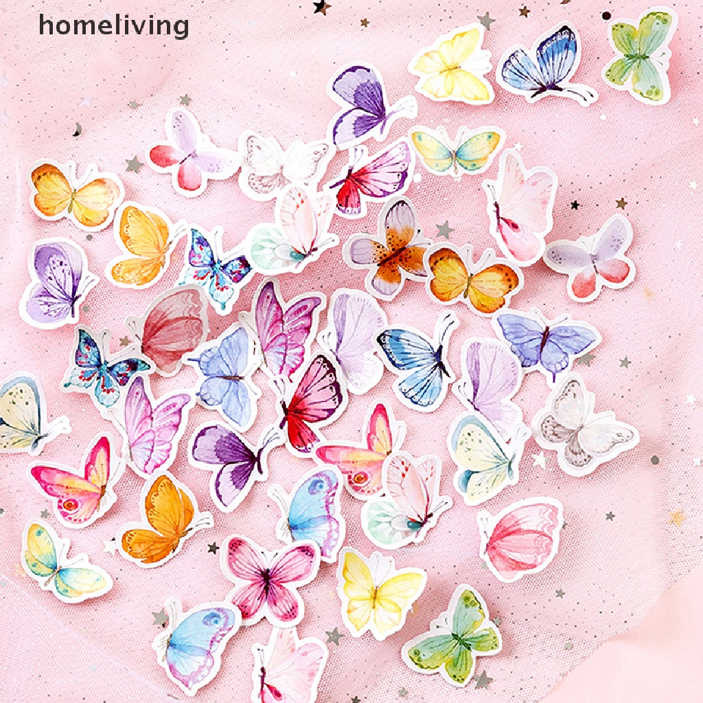 Set 46 Sticker Giấy Dán Trang Trí Nhật Ký Hình Bướm DIY