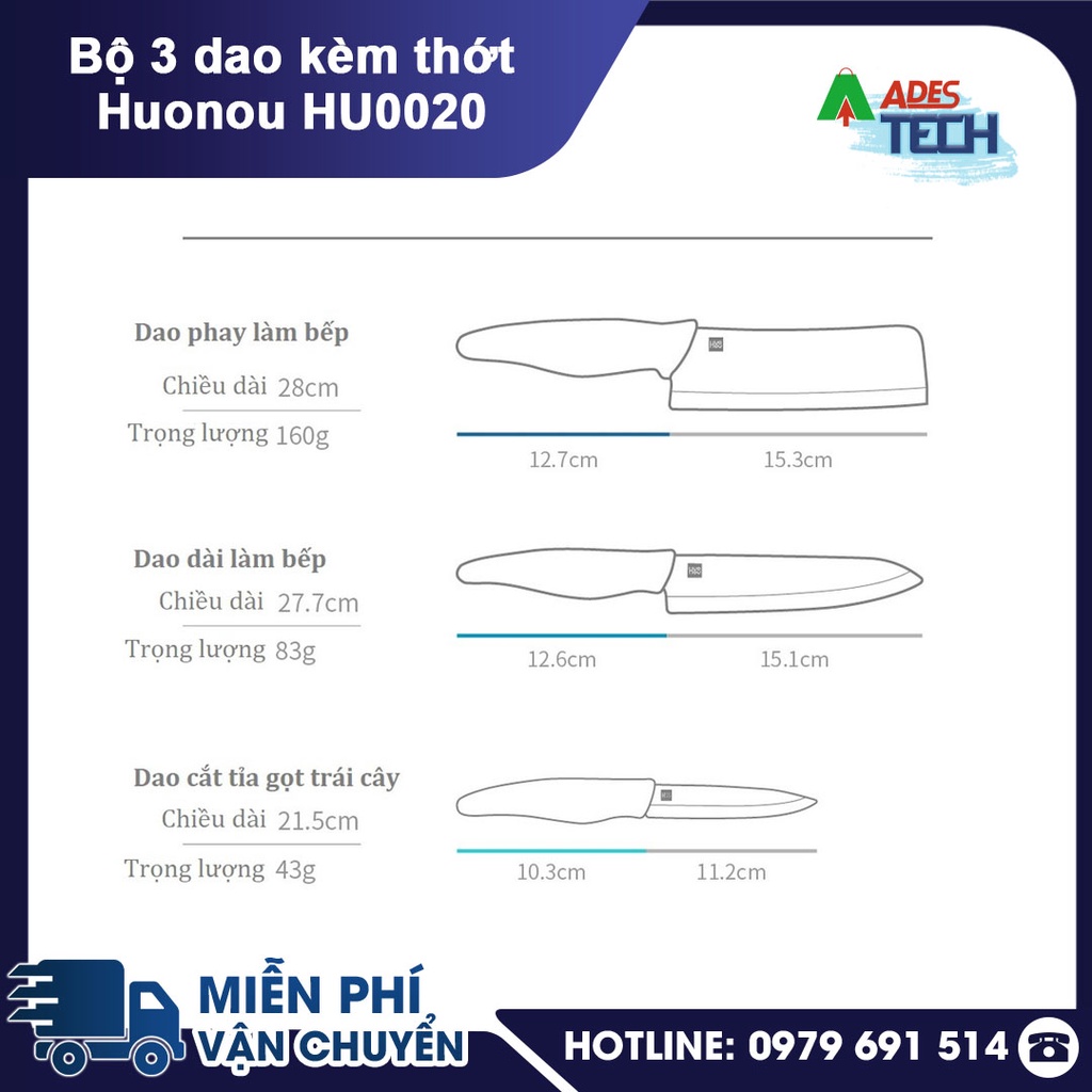 Bộ 3 dao gốm kèm thớt Xiaomi HuoHuo HU0020