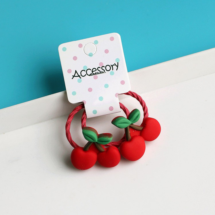 Set 2 Dây Cột Tóc Co Giãn Hình Trái Cherry/ Củ Cà Rốt Dễ Thương Cho Bé Gái