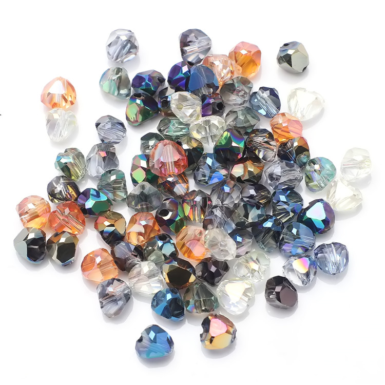 Set 80 Hạt Thủy Tinh Hình Trái Tim 8mm Nhiều Màu Dùng Làm Trang Sức Thủ Công