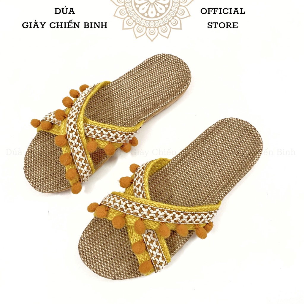 Dép Cói Quai Chéo Tua Rua Làm Thủ Công, Dép Đi Biển