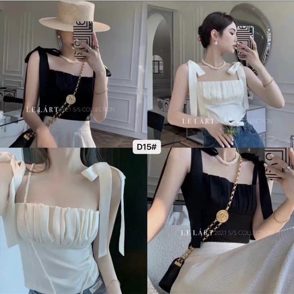 Áo len mỏng 2 dây ly ngực thắt nơ ulzzang Hàn Quốc