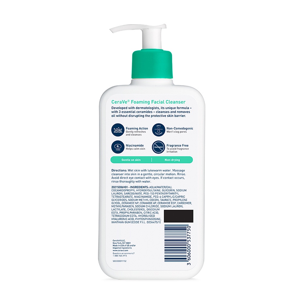 Sữa rửa mặt CeraVe dành cho da thường và da dầu CeraVe Foaming Facial Cleanser (Oily Skin Xanh Ngọc)