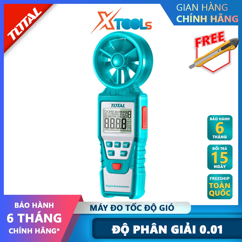 Máy đo tốc độ gió kỹ thuật số TOTAL TETAN01 | thiết bị đo lưu lượng gió Chức năng đèn nền, Với chức năng thông báo chỉ s