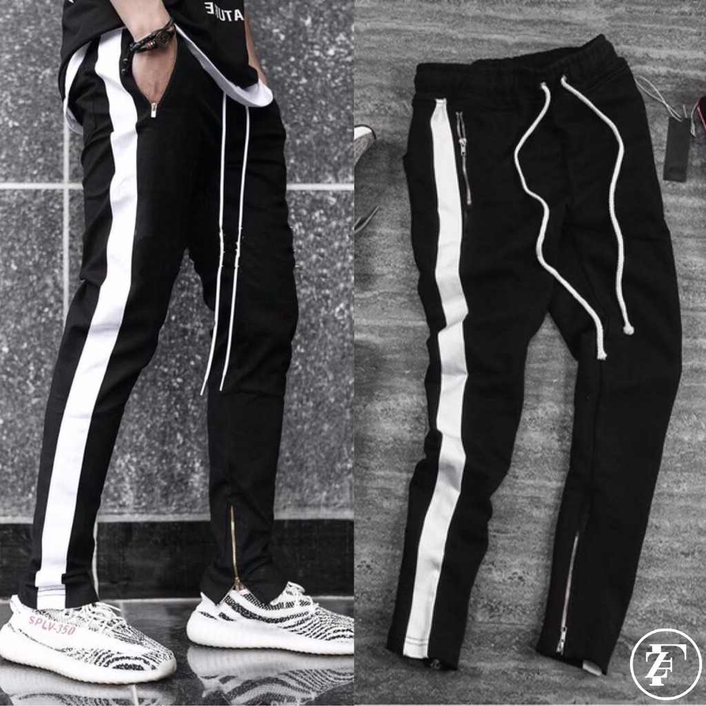 Quần kaki track pant 2 sọc trắng zipper(QKK29)