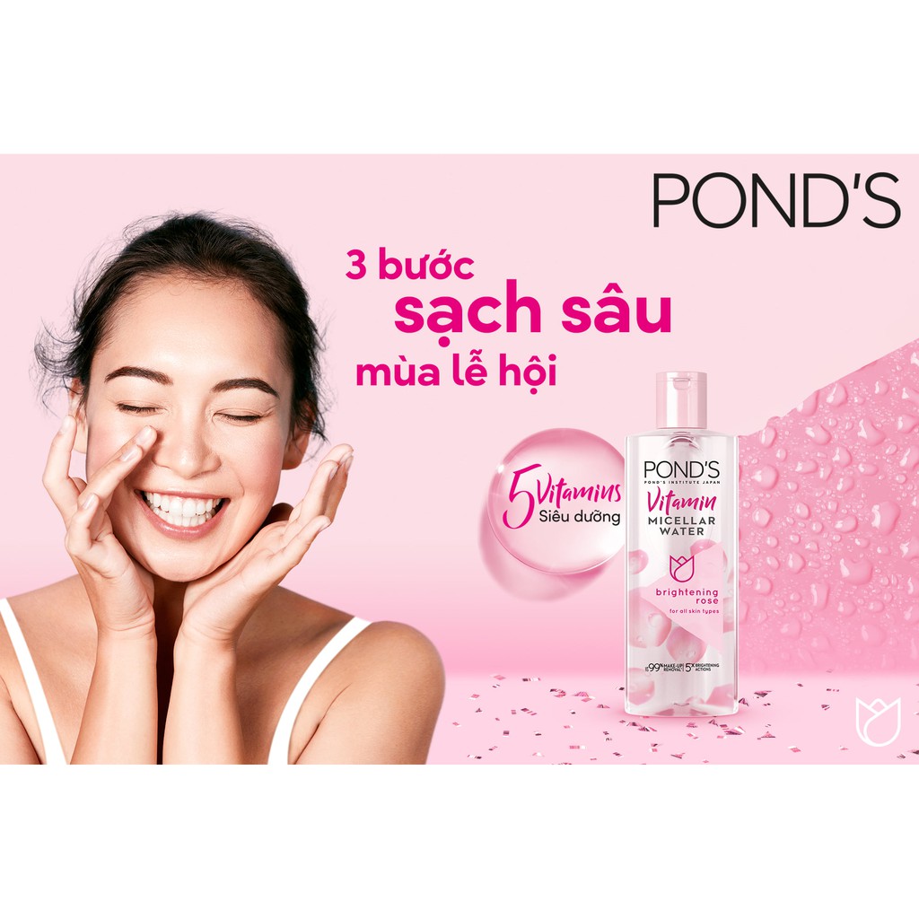 Nước tẩy trang sáng da Pond's White Beauty Micellar Water Vitamin 100ml ( Hoa Hồng- Than Tre)