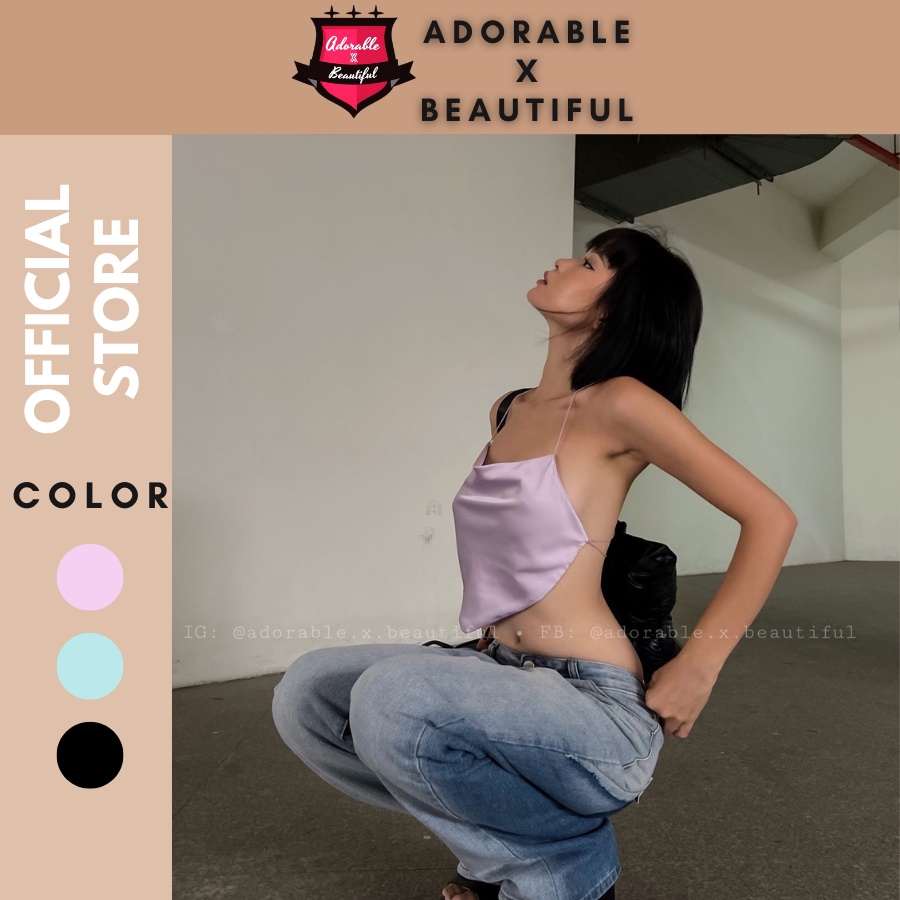 Áo Yếm Lụa Dây 3 Màu Mỏng Nhẹ Vạt Nhọn Hở Lưng, Quần Jeans Baggy Ống Rộng 2 Màu Uzzang [AdorablexBeautiful[