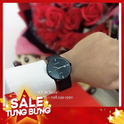 Đồng hồ cặp đôi dây thép lụa Halei Black -Hàng nhập khẩu