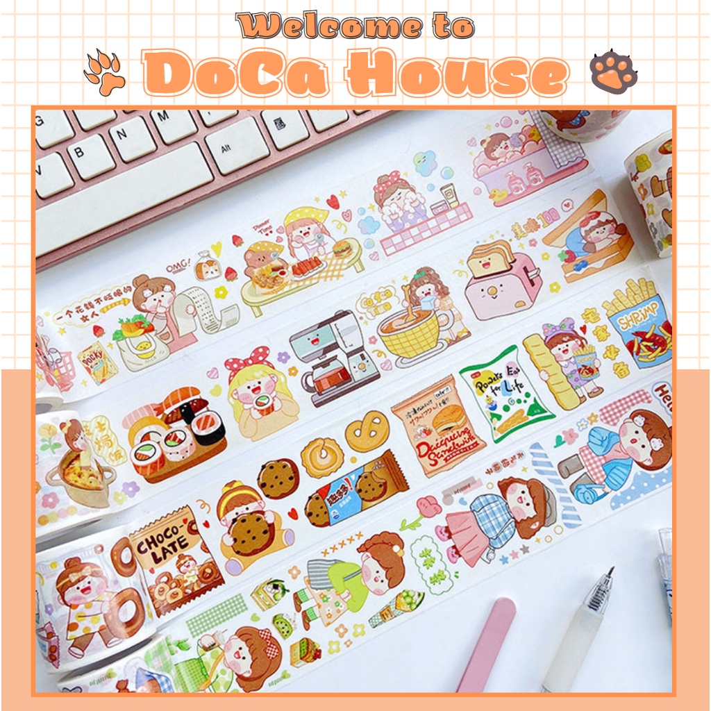Washi Tape Sticker Cute Cuộn Băng Keo Giấy Washi 5M Trang Trí Sổ Tay DIY Dễ Thương