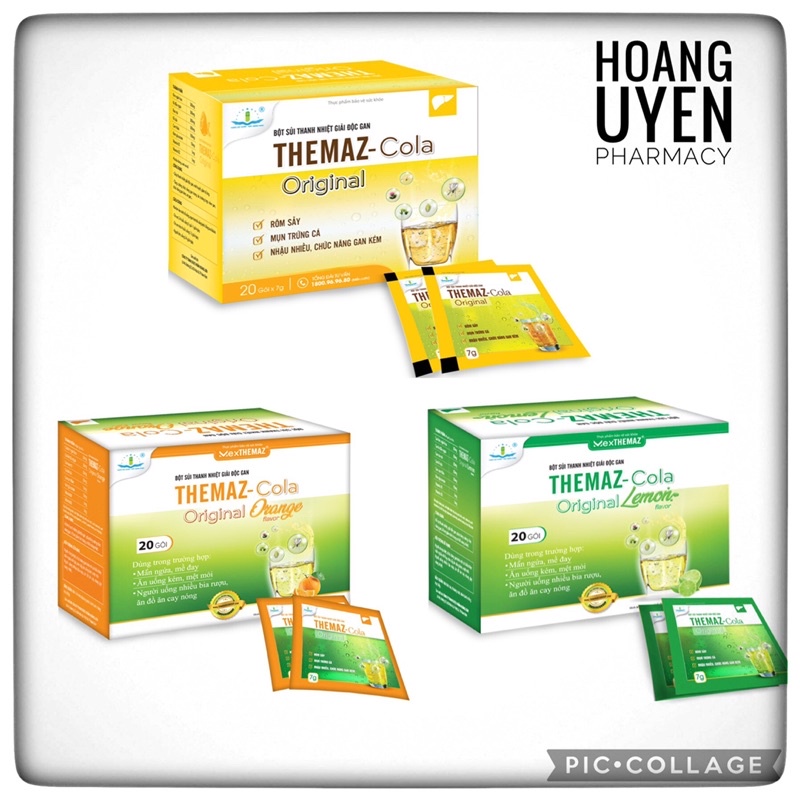 Bột sủi thanh nhiệt Themaz cola - Hộp 20 gói vị cam, chanh muối