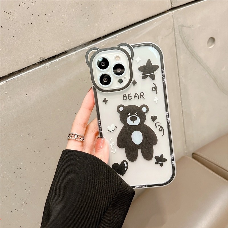 Ốp Điện Thoại Dẻo Trong Suốt Họa Tiết Hoạt Hình Chú Gấu Vui Nhộn Cho iPhone 11 12 13 Pro MAX X XR XS MAX 6 7 8 Plus