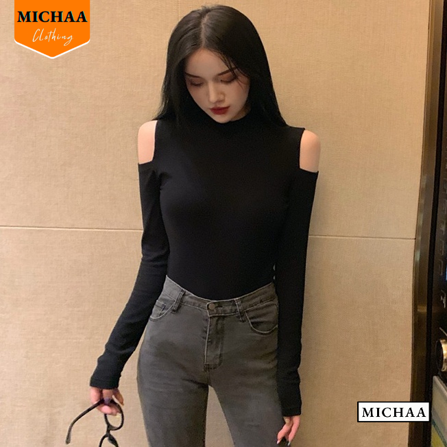 Áo Thun Nữ Tay Dài CỔ LỌ HỞ VAI Ôm Body, Áo Thun Kiểu Sexy Chất Thun Gân - MICHAA ADD09