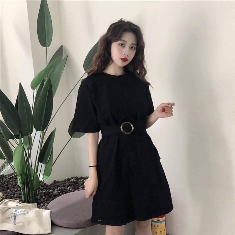 mẫu mới - (Tặng đai lưng) VÁY THUN TAY LỠ THẮT EO + SUÔNG ULZZANG